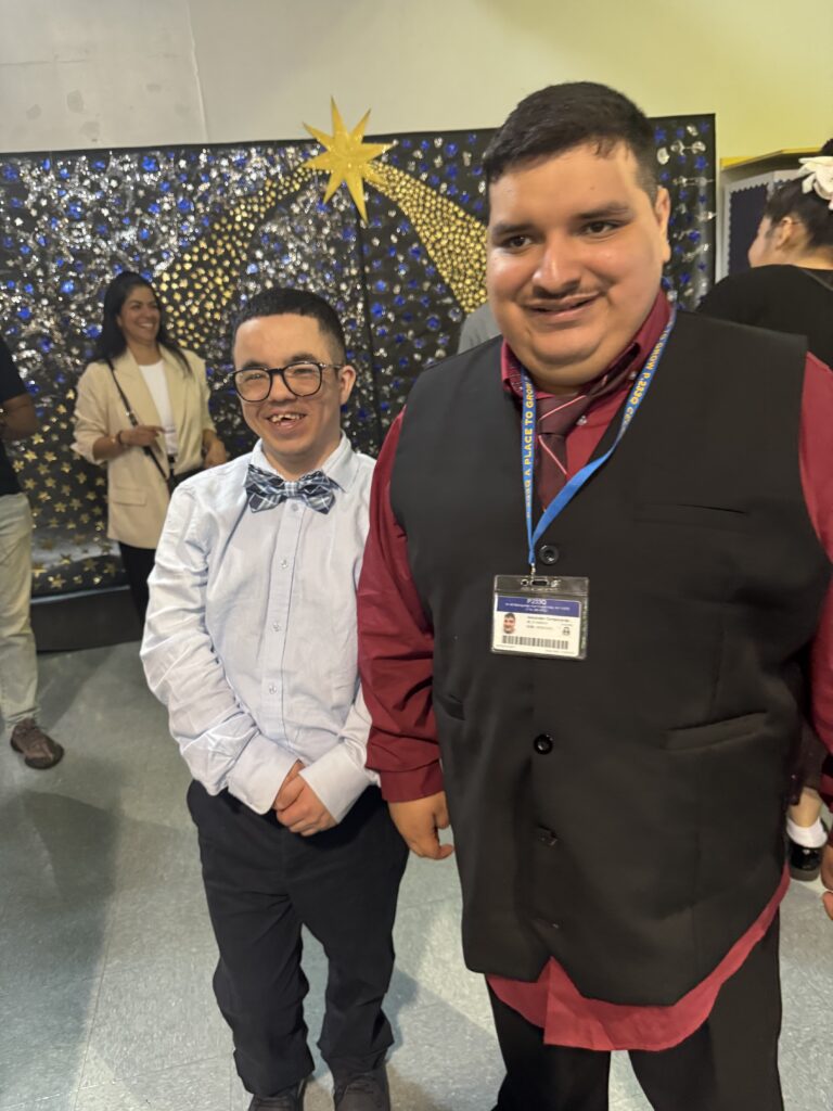 Two students dressed up for prom